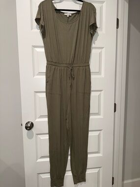 HYFVE Olive Short Sleeve Drawstring Jumpsuit